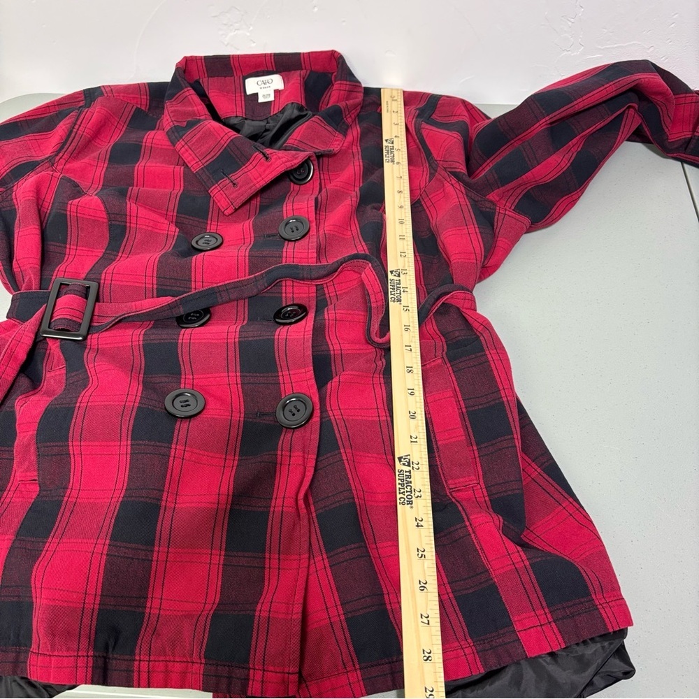 Cato Woman Red Black Buffalo Check Women's Coat Button Belt Plus 26/28W - Picture 8 of 8